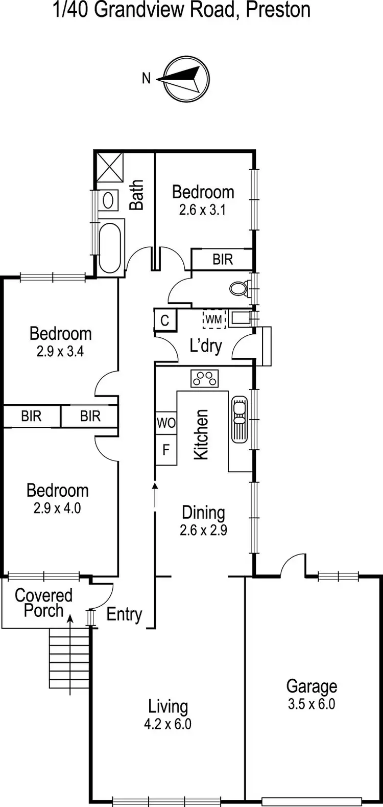 Floorplan of Homely unit listing, 1/40 Grandview Road, Preston VIC 3072