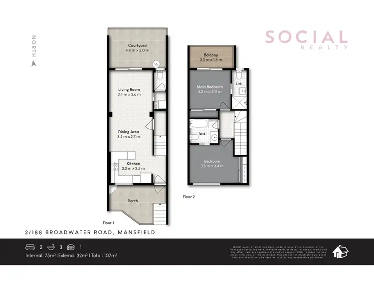 Floorplan of Homely townhouse listing, 2/188 Broadwater Road, Mansfield QLD 4122