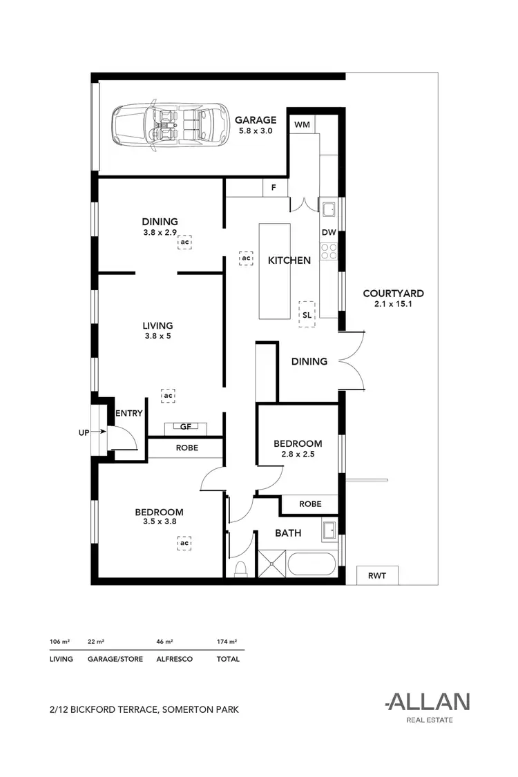 Floorplan of Homely unit listing, 2/12 Bickford Terrace, Somerton Park SA 5044