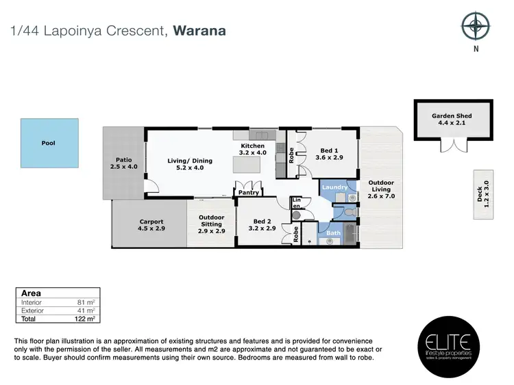 Floorplan of Homely semi-detached listing, 1/44 Lapoinya Crescent, Warana QLD 4575