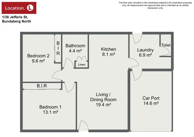 Floorplan of Homely unit listing, 1/38 Jefferis Street, Bundaberg North QLD 4670