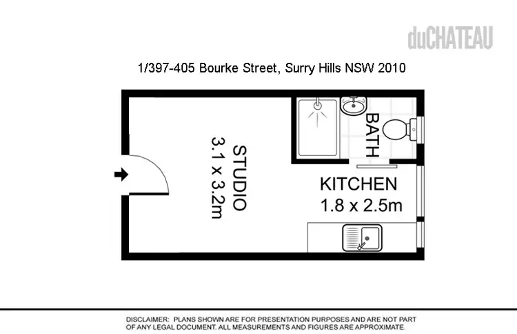 Floorplan of Homely studio listing, 1/397-405 Bourke Street, Surry Hills NSW 2010