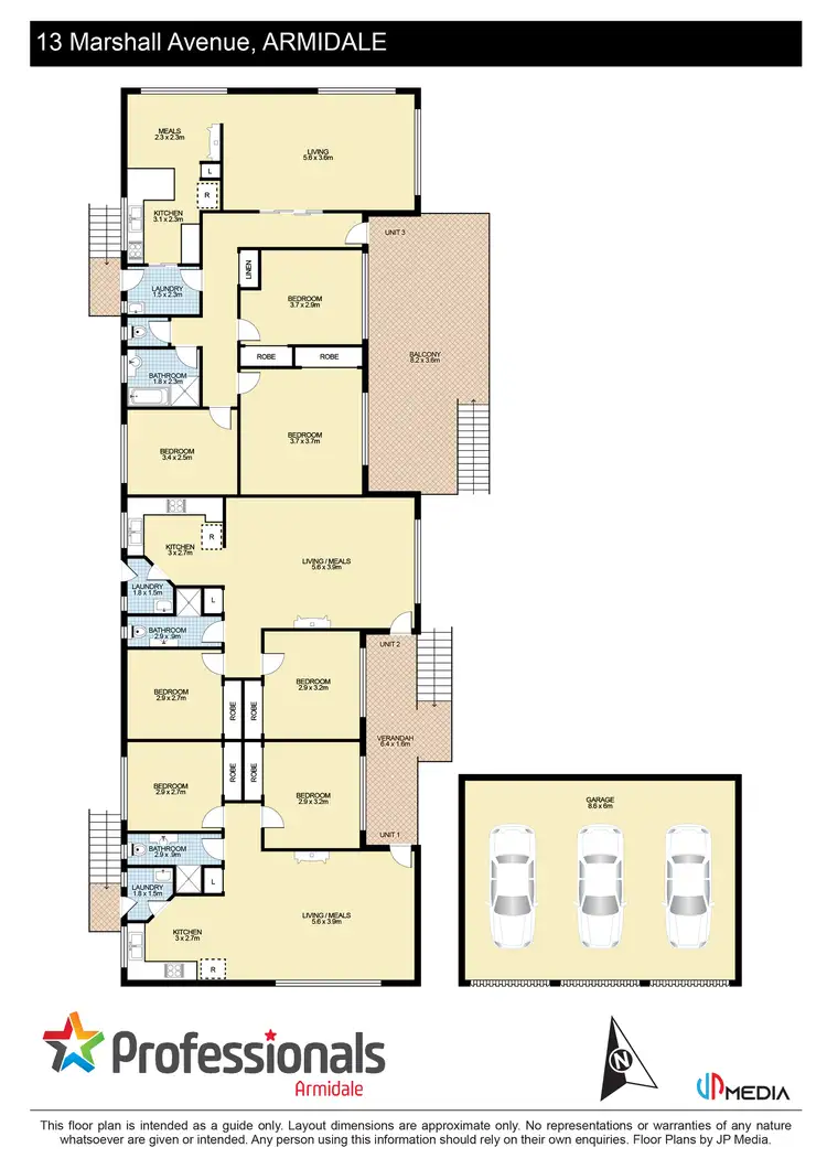 Floorplan of Homely block of units listing, 1-3/13 Marshall Avenue, Armidale NSW 2350