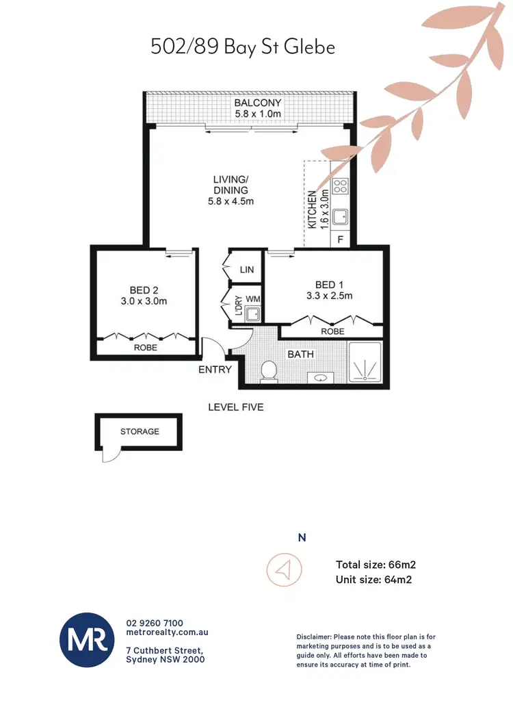 Floorplan of Homely apartment listing, 502/89 Bay Street, Glebe NSW 2037