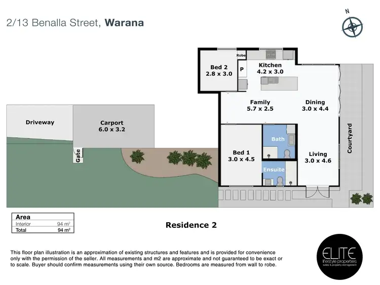 Floorplan of Homely semi-detached listing, 2/13 Benalla Street, Warana QLD 4575