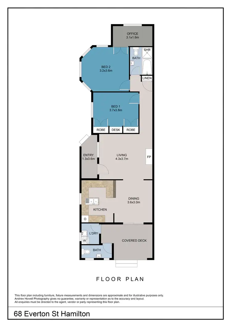 Floorplan of Homely semi-detached listing, 68 Everton Street, Hamilton NSW 2303