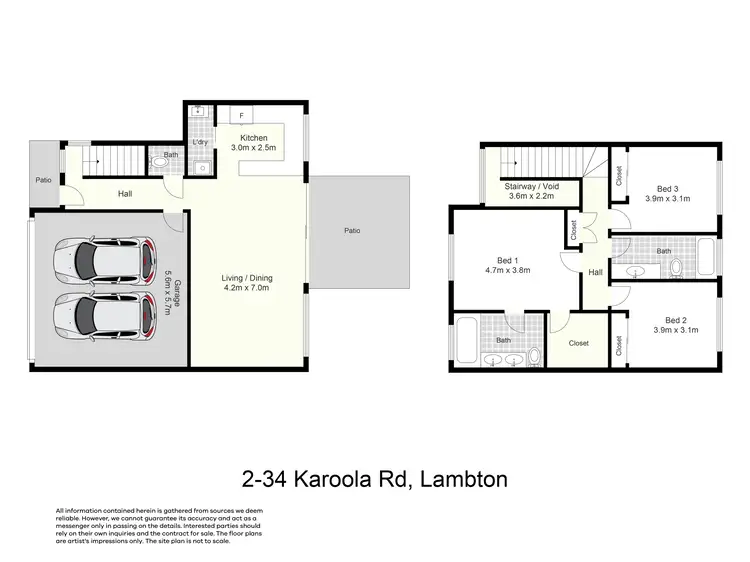 Floorplan of Homely townhouse listing, 2/34 Karoola Road, Lambton NSW 2299
