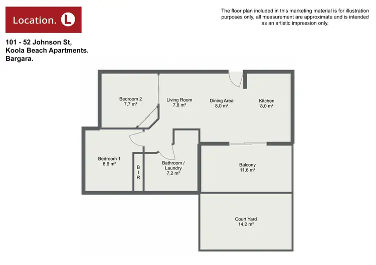 Floorplan of Homely unit listing, 1/52 Johnson St, Bargara QLD 4670