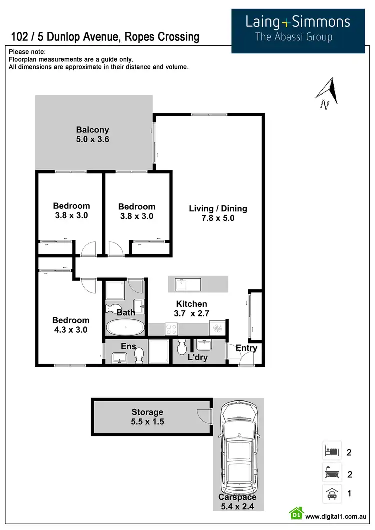 Floorplan of Homely unit listing, 102/5 Dunlop Avenue, Ropes Crossing NSW 2760