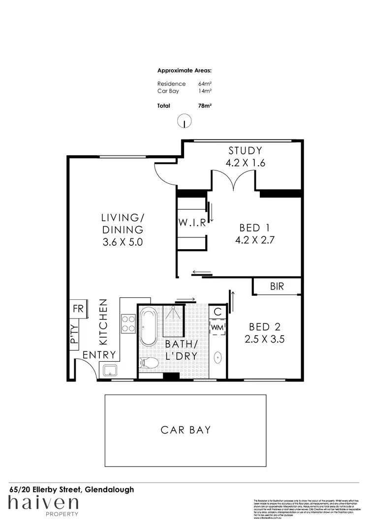 Floorplan of Homely apartment listing, 65/20 Ellerby Street, Glendalough WA 6016