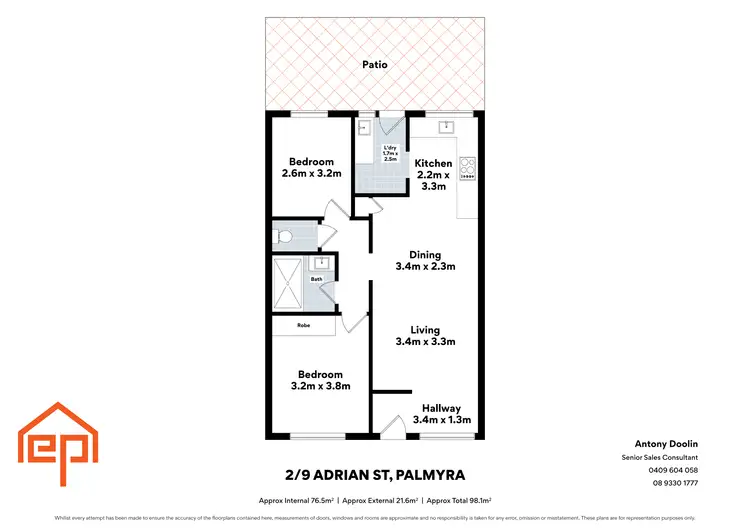 Floorplan of Homely unit listing, 2/9 Adrian Street, Palmyra WA 6157