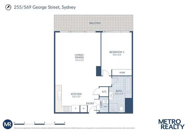 Floorplan of Homely apartment listing, 255/569-581 George Street, Sydney NSW 2000