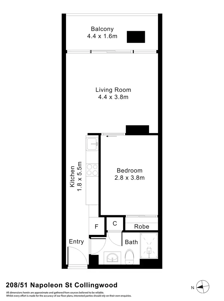 Floorplan of Homely apartment listing, 208/51 Napoleon Street, Collingwood VIC 3066