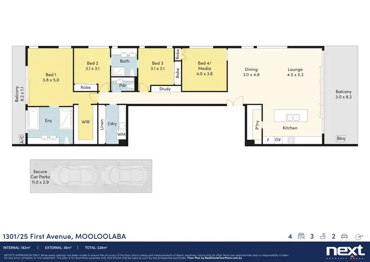 Floorplan of Homely apartment listing, 1301/25 First Avenue, Mooloolaba QLD 4557