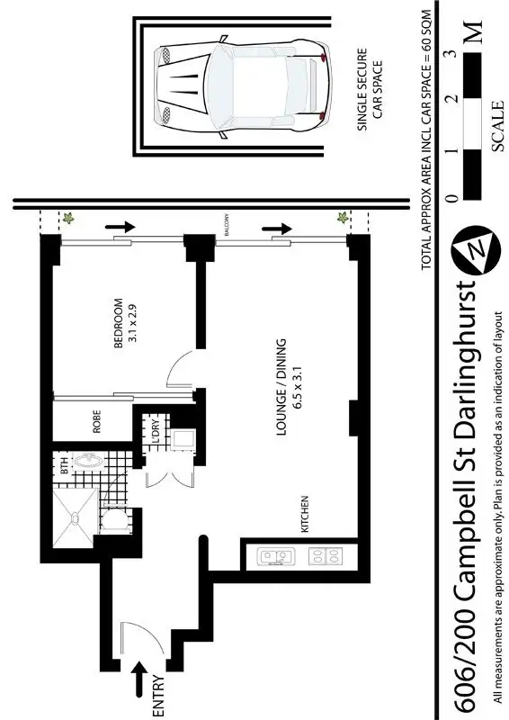 Floorplan of Homely apartment listing, 606/200 Campbell Street, Darlinghurst NSW 2010