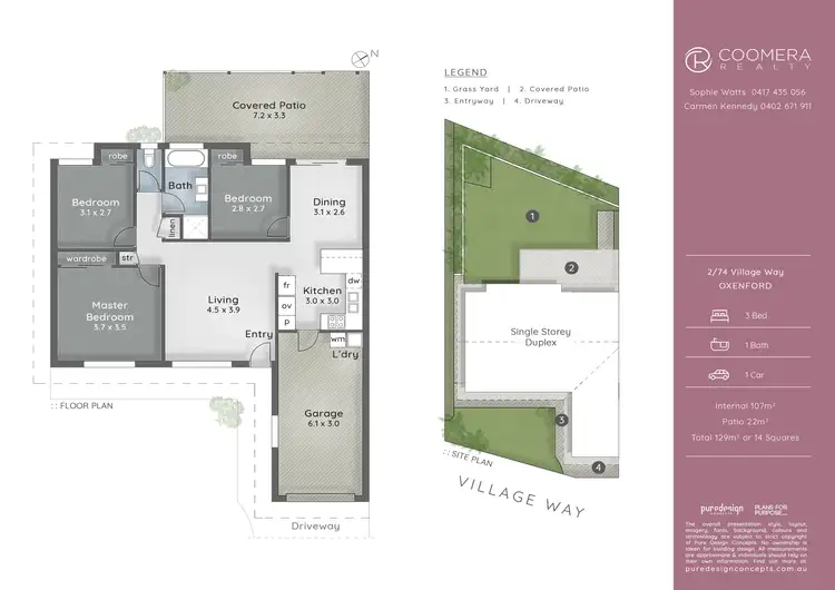 Floorplan of Homely semi-detached listing, 2/74 Village Way, Oxenford QLD 4210