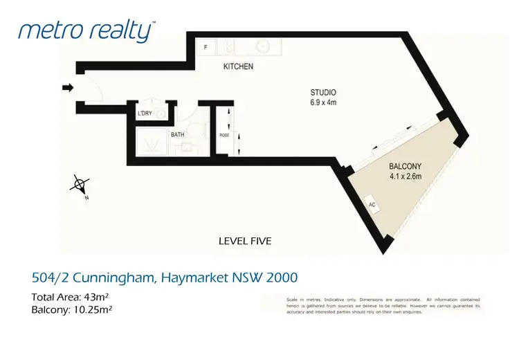 Floorplan of Homely apartment listing, 504/2 Cunningham Street, Sydney NSW 2000
