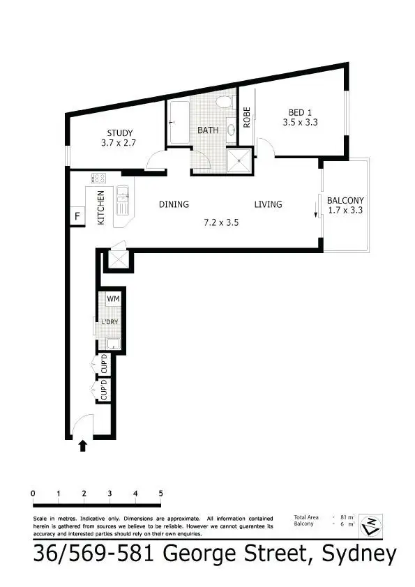 Floorplan of Homely apartment listing, 36/569-581 George St, Sydney NSW 2000