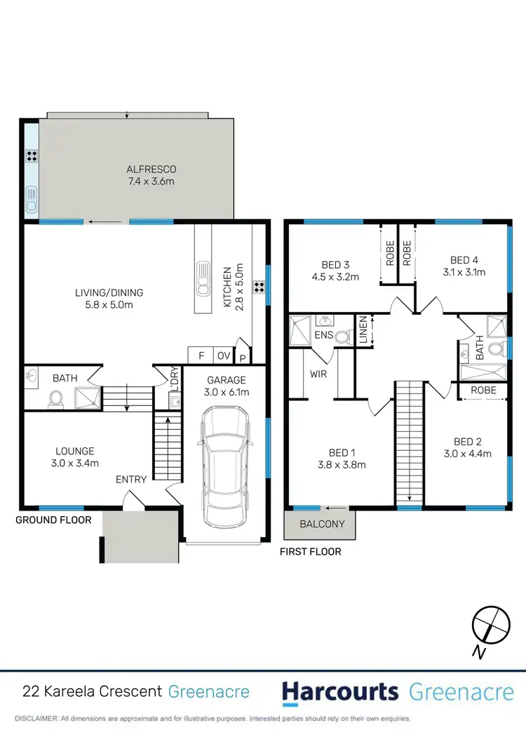 Floorplan of Homely semi-detached listing, 22a Kareela Crescent, Greenacre NSW 2190