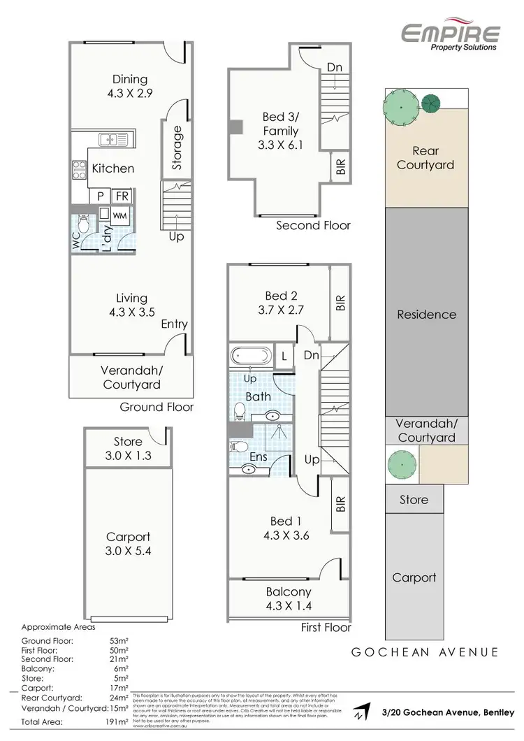 Floorplan of Homely townhouse listing, 3/20 Gochean Avenue, Bentley WA 6102