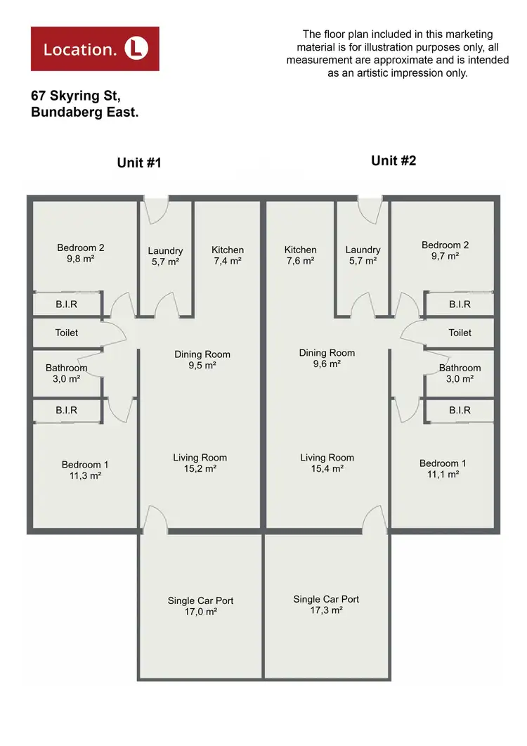 Floorplan of Homely semi-detached listing, 67 Skyring Street, Bundaberg East QLD 4670