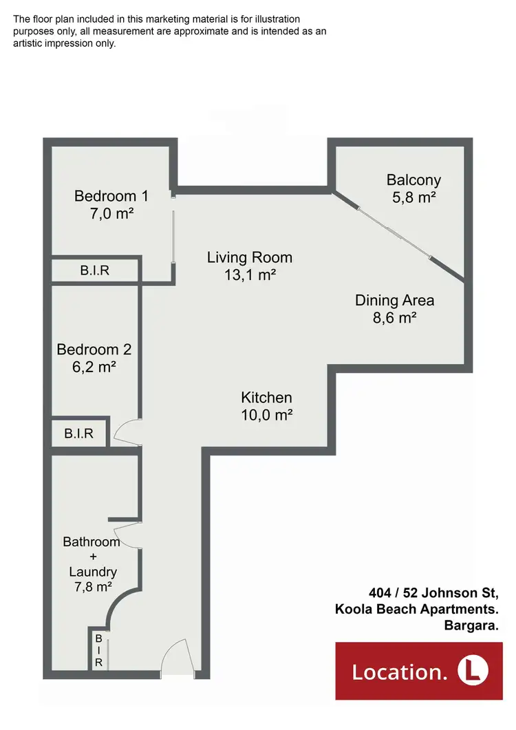 Floorplan of Homely unit listing, 404/52 Johnson St, Bargara QLD 4670