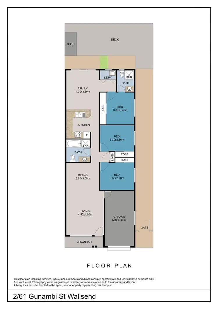 Floorplan of Homely semi-detached listing, 2/61 Gunambi Street, Wallsend NSW 2287
