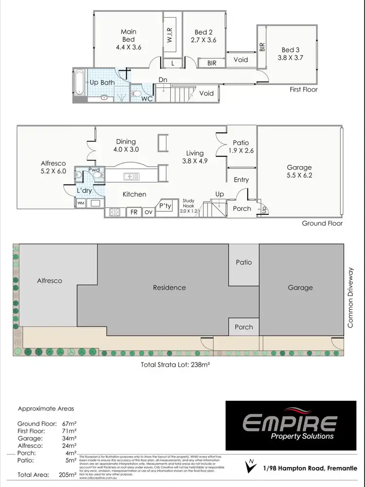 Floorplan of Homely townhouse listing, 1/98 Hampton Road, Fremantle WA 6160