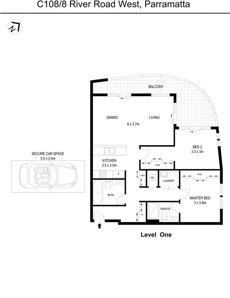 Floorplan of Homely unit listing, C108/8 River Road West, Parramatta NSW 2150