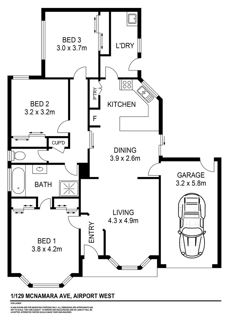 Floorplan of Homely villa listing, 1/129 McNamara Avenue, Airport West VIC 3042
