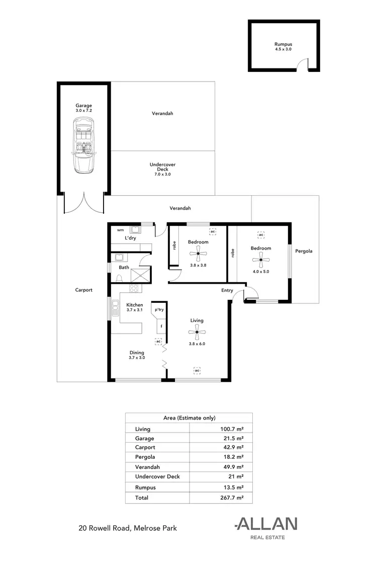 Floorplan of Homely house listing, 20 Rowell Road, Melrose Park SA 5039