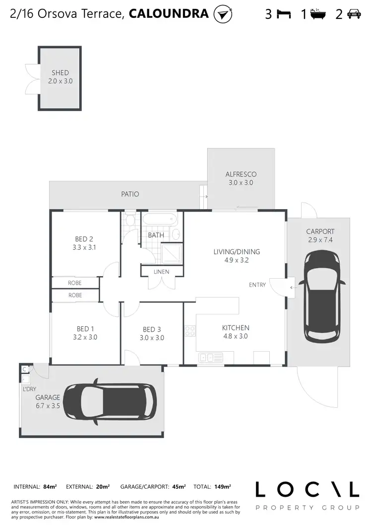 Floorplan of Homely semi-detached listing, 2/16 Orsova Terrace, Caloundra QLD 4551