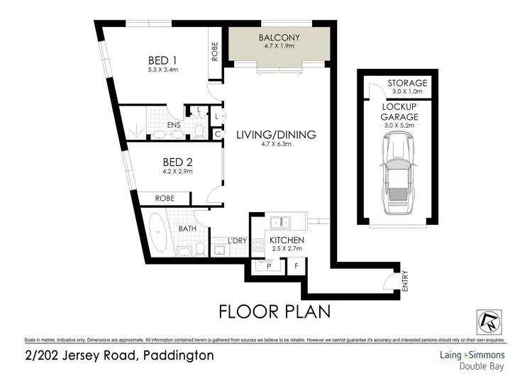Floorplan of Homely apartment listing, 2/202 Jersey Road, Paddington NSW 2021