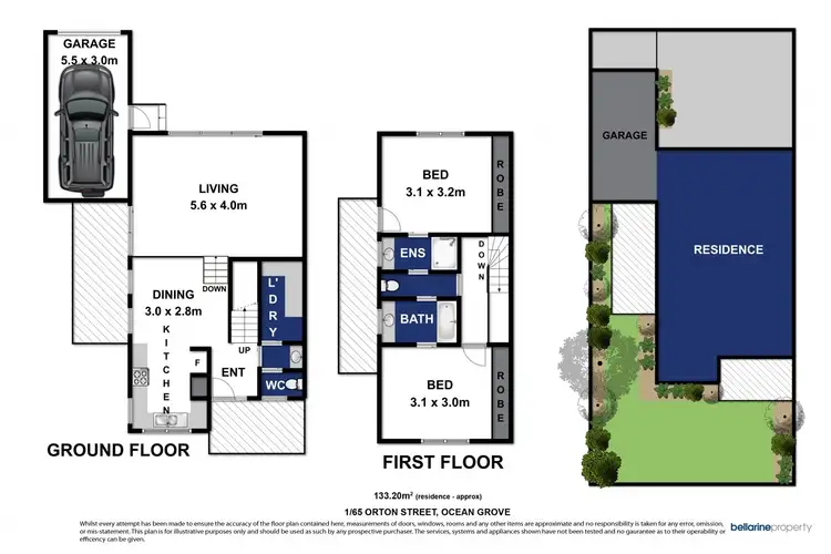 Floorplan of Homely townhouse listing, 1/65 Orton Street, Ocean Grove VIC 3226