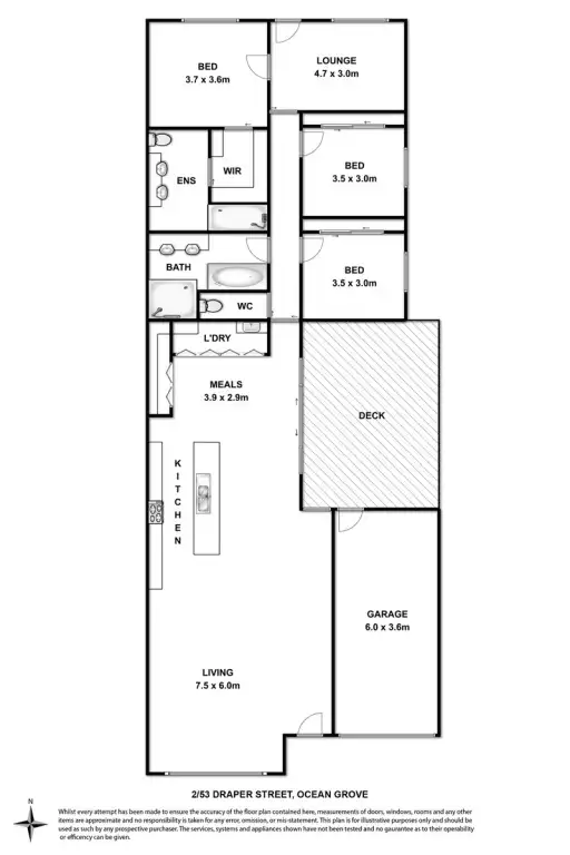 Floorplan of Homely townhouse listing, 2/53 Draper Street, Ocean Grove VIC 3226