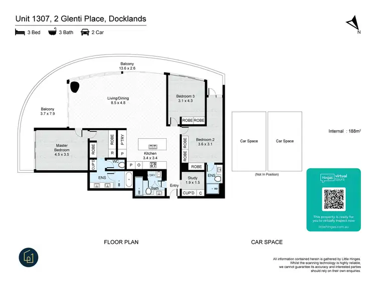 Floorplan of Homely apartment listing, 1307/2 Glenti Place, Docklands VIC 3008