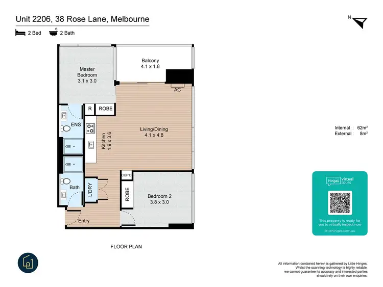 Floorplan of Homely apartment listing, 2206/38 Rose Lane, Melbourne VIC 3004