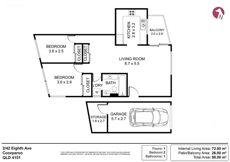 Floorplan of Homely unit listing, 2/42 Eighth Avenue, Coorparoo QLD 4151