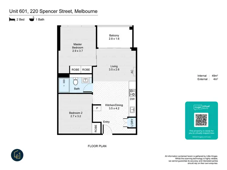 Floorplan of Homely apartment listing, 601/220 Spencer St, Melbourne VIC 3004