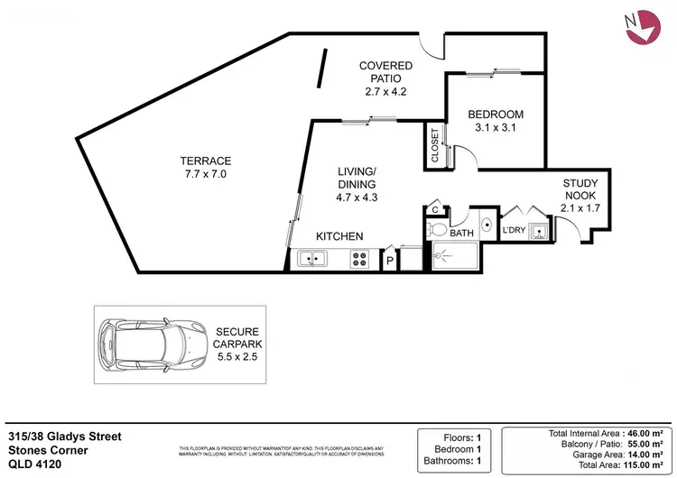 Floorplan of Homely unit listing, 315/38 Gladys Street, Stones Corner QLD 4120