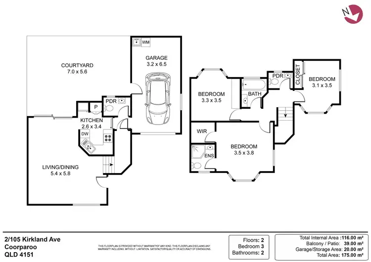 Floorplan of Homely townhouse listing, 2/105 Kirkland Avenue, Coorparoo QLD 4151