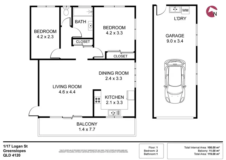 Floorplan of Homely unit listing, 1/17 Logan Street, Greenslopes QLD 4120