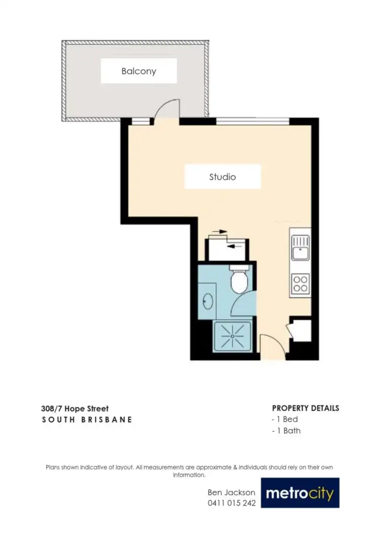 Floorplan of Homely apartment listing, 308/7 Hope Street, South Brisbane QLD 4101