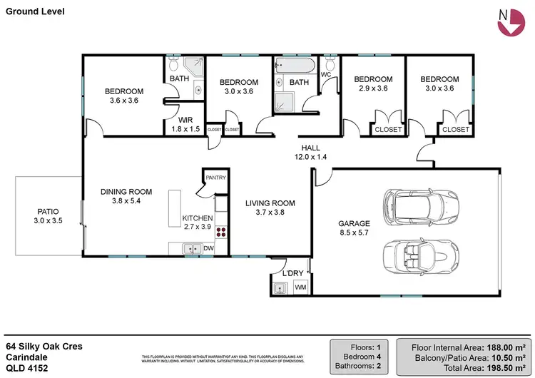 Floorplan of Homely house listing, 64 Silky Oak Crescent, Carindale QLD 4152
