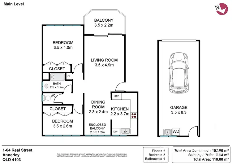 Floorplan of Homely unit listing, 1/64 Real Street, Annerley QLD 4103
