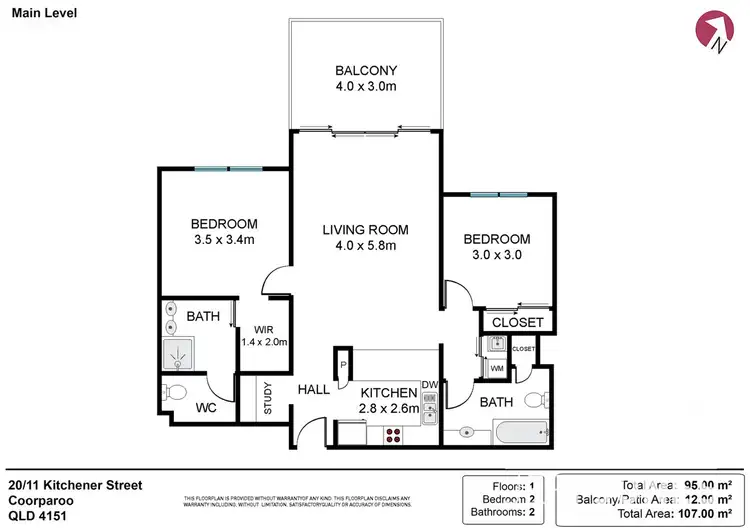 Floorplan of Homely apartment listing, 20/11 Kitchener Street, Coorparoo QLD 4151