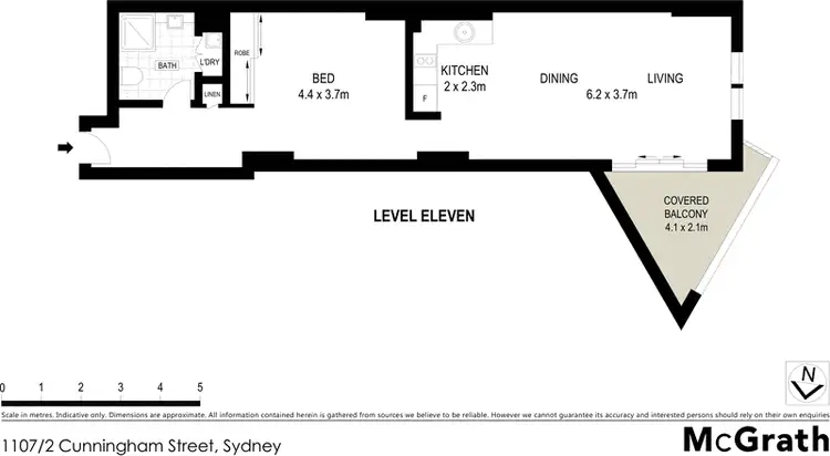 Floorplan of Homely studio listing, 1107/2 Cunningham Street, Sydney NSW 2000