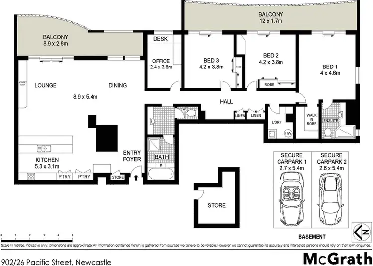 Floorplan of Homely apartment listing, 902/26 Pacific Street, Newcastle NSW 2300