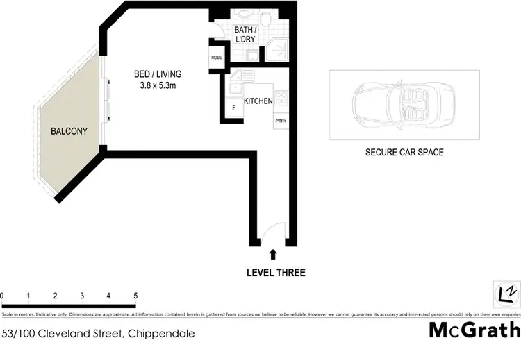 Floorplan of Homely studio listing, 53/100 Cleveland Street, Chippendale NSW 2008