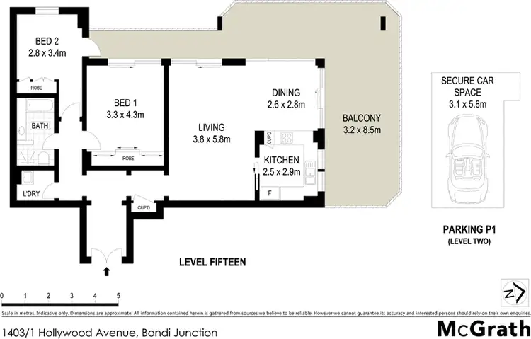 Floorplan of Homely apartment listing, 1403/1 Hollywood Avenue, Bondi Junction NSW 2022